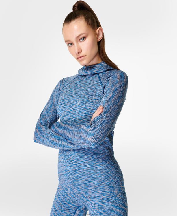 Sweaty Betty mujer camiseta interior con capucha y diseño spacedye NX4X764 ropa azul profundo