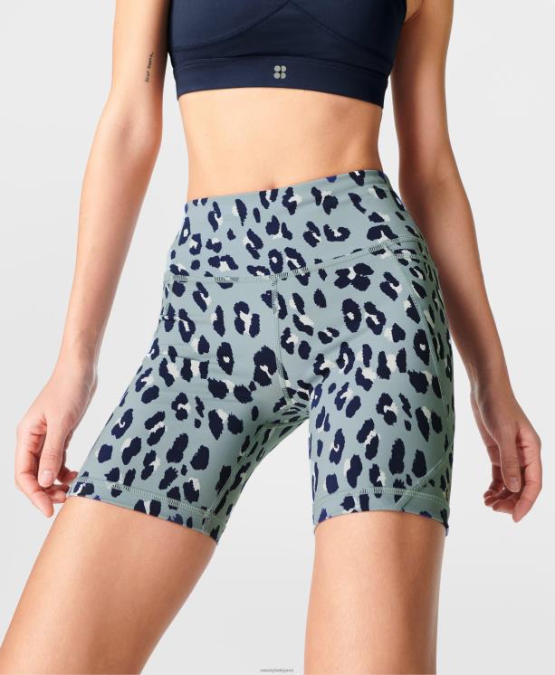 Sweaty Betty mujer pantalones cortos ciclistas de 6" NX4X410 ropa estampado de guepardo azul