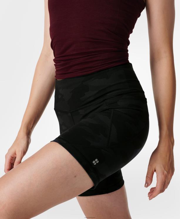 Sweaty Betty mujer pantalones cortos ciclistas de 6" NX4X411 ropa estampado de camuflaje ultra negro