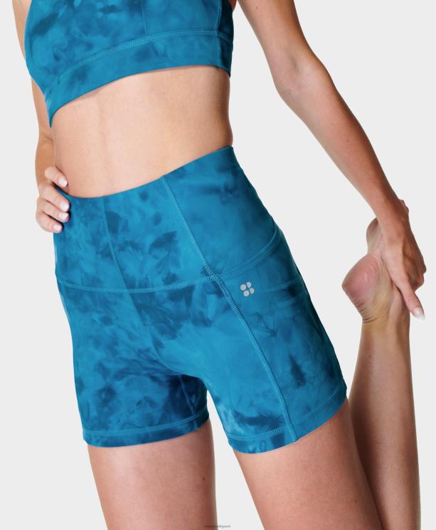 Sweaty Betty mujer pantalones cortos de motociclista súper suaves de 4" NX4X662 ropa estampado de tinte en aerosol azul