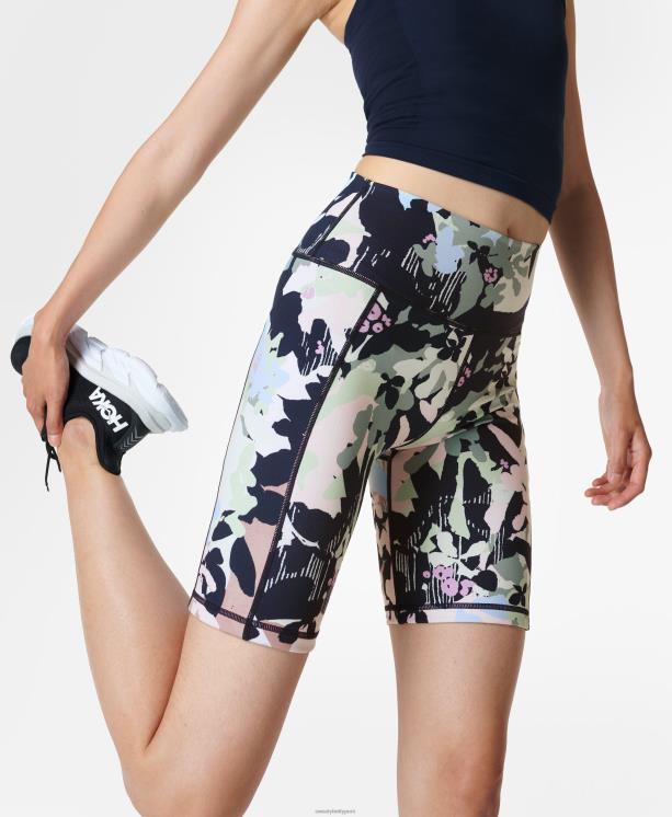 Sweaty Betty mujer shorts ciclistas súper esculpidos de 8" NX4X1087 ropa estampado de capas florales verdes