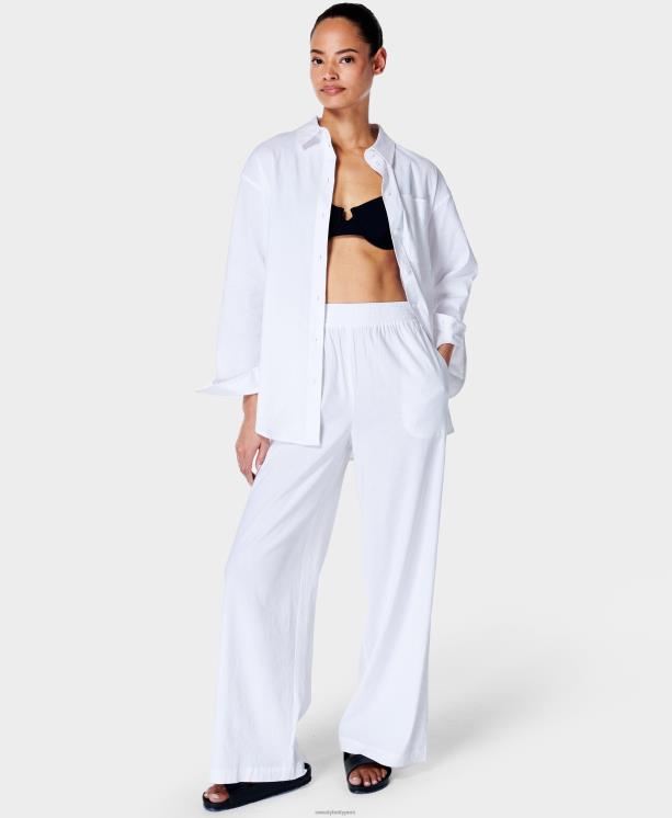 Sweaty Betty mujer pantalón ancho de lino elástico de verano NX4X975 ropa blanco