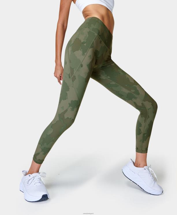 Sweaty Betty mujer leggings de entrenamiento power 7/8 NX4X18 ropa estampado de camuflaje pintado de verde