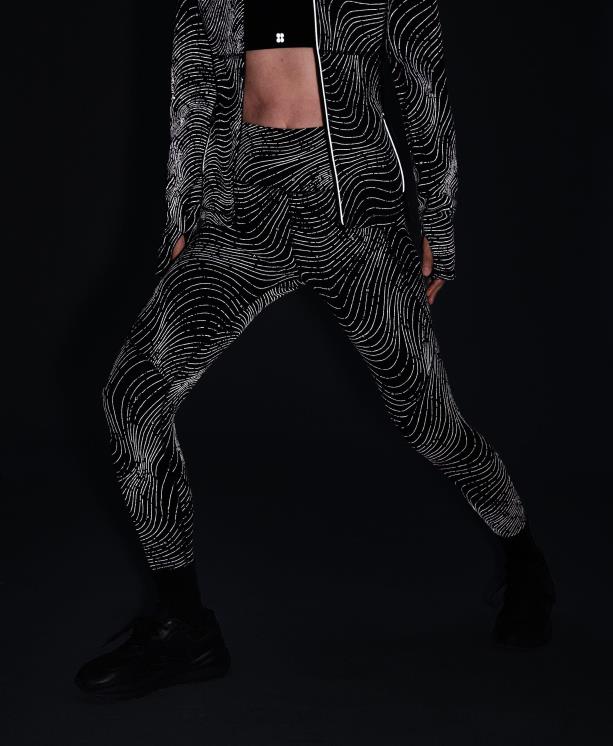 Sweaty Betty mujer leggings deportivos 7/8 reflectantes NX4X666 ropa estampado iluminado reflectante negro