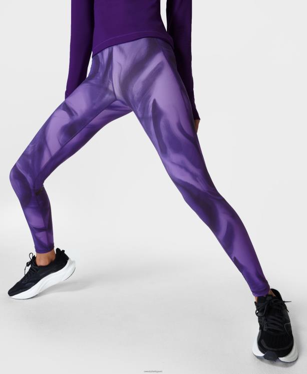 Sweaty Betty mujer leggings para correr de talle alto gravedad cero NX4X908 ropa impresión de velocidad de luz púrpura