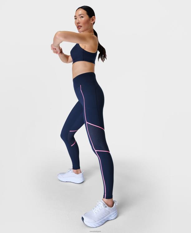 Sweaty Betty mujer leggings para correr declaración de gravedad cero NX4X1099 ropa pop azul marino/rosa fuerte