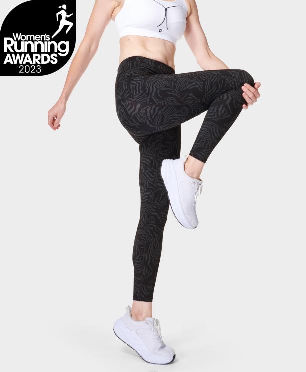Sweaty Betty mujer leggings para correr gravedad cero 7/8 NX4X208 ropa estampado de cuadros de cebra gris