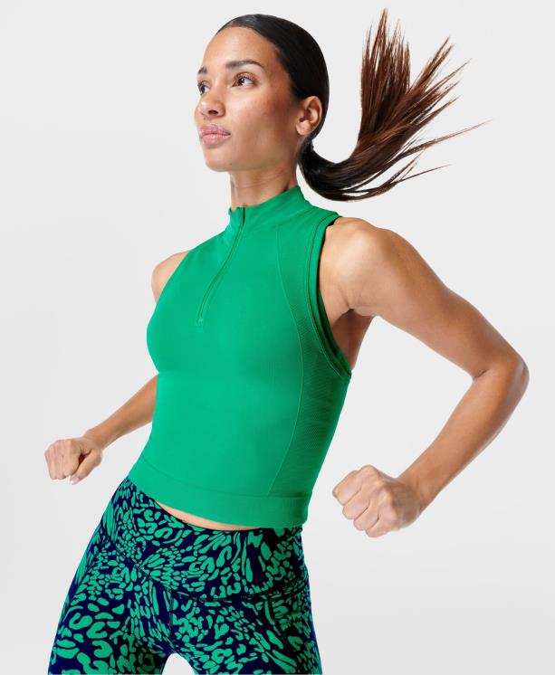 Sweaty Betty mujer Camiseta sin mangas de entrenamiento con media cremallera y sin costuras NX4X903 ropa verde vivo