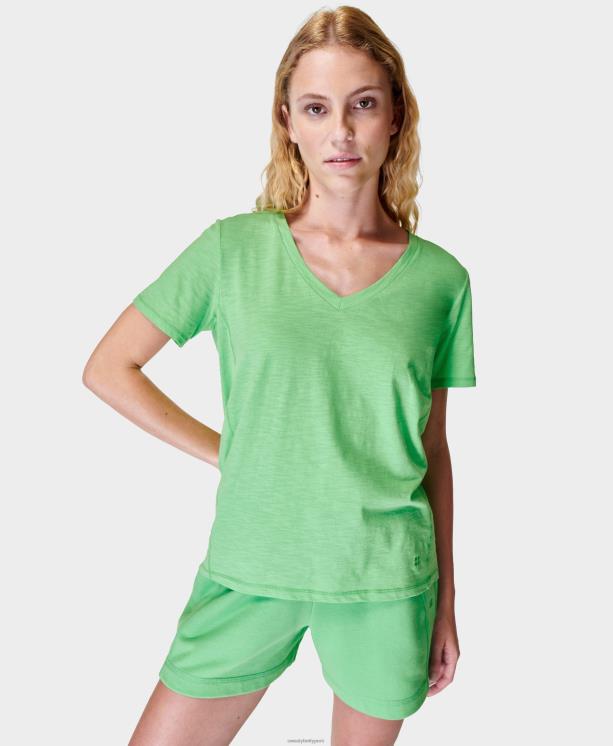 Sweaty Betty mujer actualizar camiseta con cuello en v NX4X1072 ropa irradiar verde