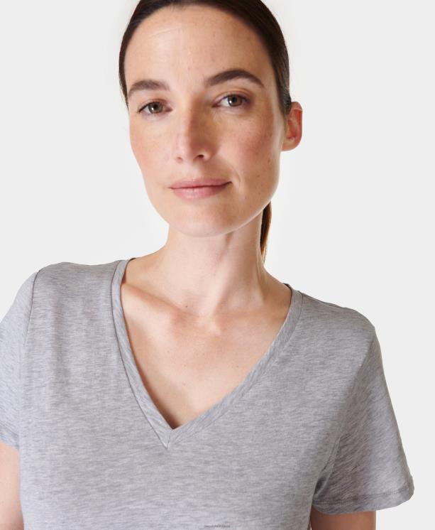 Sweaty Betty mujer actualizar camiseta con cuello en v NX4X1077 ropa marga gris claro
