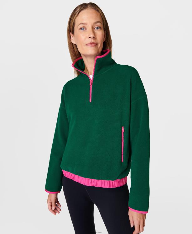 Sweaty Betty mujer jersey de lana malva con media cremallera NX4X672 ropa verde retro