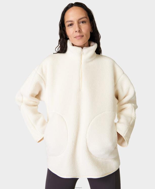 Sweaty Betty mujer media cremallera texturizada de felpa polar NX4X359 ropa estudio blanco